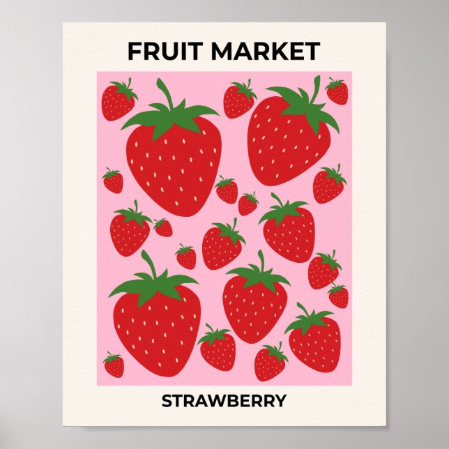 Fruchtmarkt Rosa Erdbeeren Lebensmittel Abstrakt Poster (Vorne)