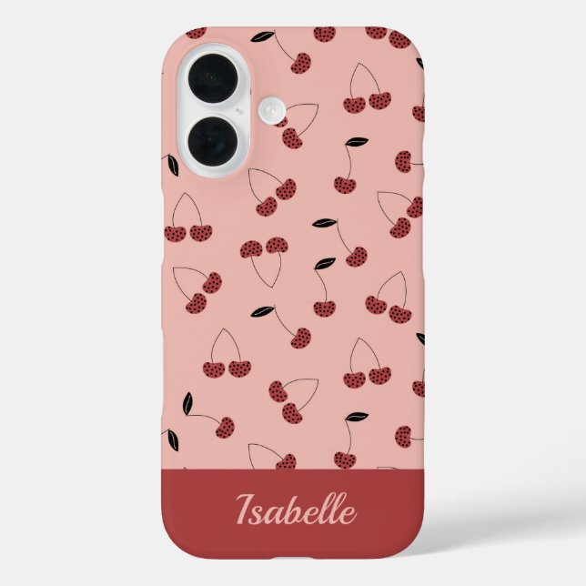 Fruchtmuster aus Polka dot cherry mit individuelle iPhone 16 Hülle (Rückseite)
