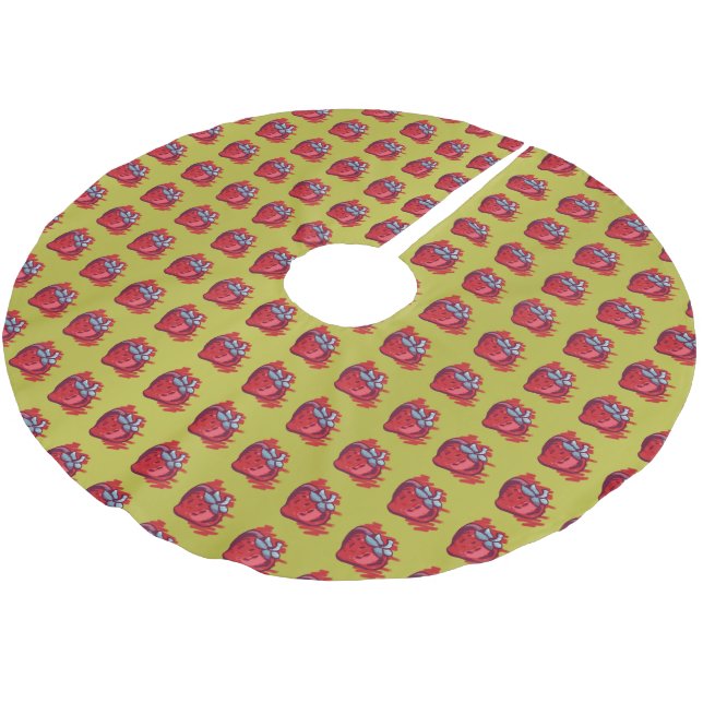 Fruchtmuster Erdbeeren auf Gold Party Stuff Polyester Weihnachtsbaumdecke (Schrägansicht)