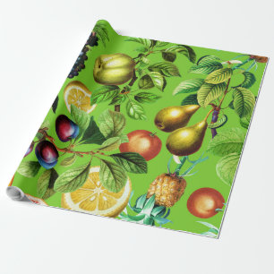 Fruchtmuster im grünen Hintergrund Geschenkpapier