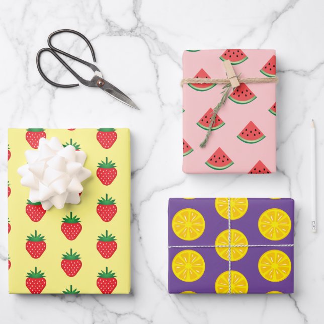 Fruchtmuster Lemon Berry Melon Wrapping Paper Geschenkpapier Set (Vorderseite)