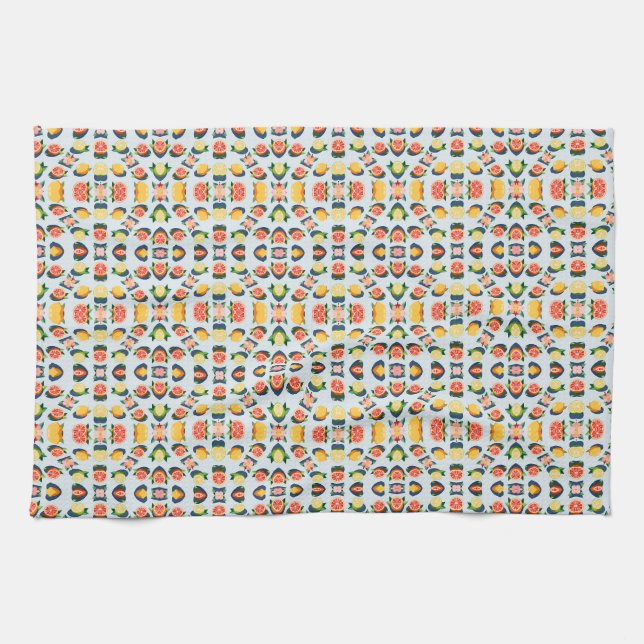 Fruchtmuster mit Zitronen, Grapefruits und Blumen Geschirrtuch (Horizontal)
