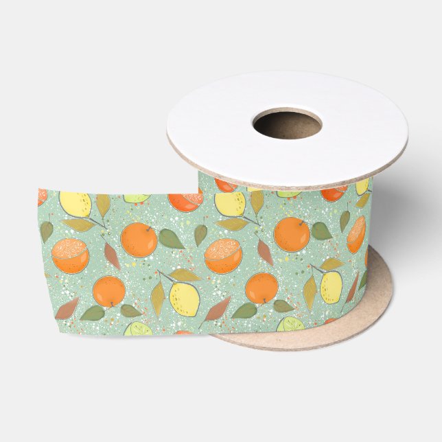 Fruchtmuster mit Zitronen, Orangen Satinband (Spule)