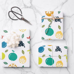 Fruchtmuster, Pflaume, Orange, Zitrone, Birne, Apf Geschenkpapier Set