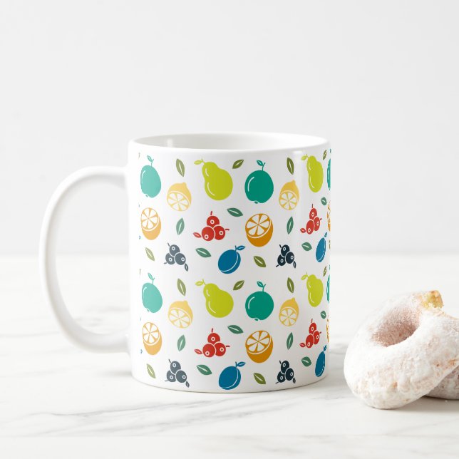 Fruchtmuster, Pflaume, Orange, Zitrone, Birne, Apf Kaffeetasse (Mit Donut)