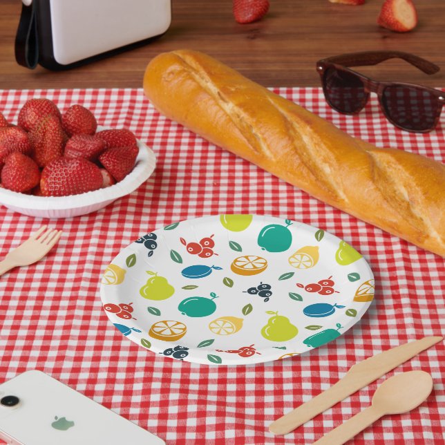 Fruchtmuster, Pflaume, Orange, Zitrone, Birne, Apf Pappteller (Picknick)