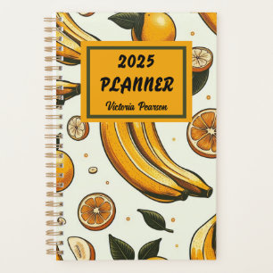 Fruchtmusterplaner Gelbe Banane Orange Blätter Planer
