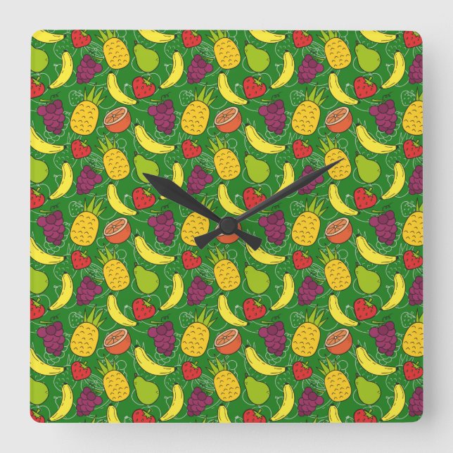 Fruchtnahtloses Muster | Muster der Fruchtoberfläc Quadratische Wanduhr (Vorderseite)