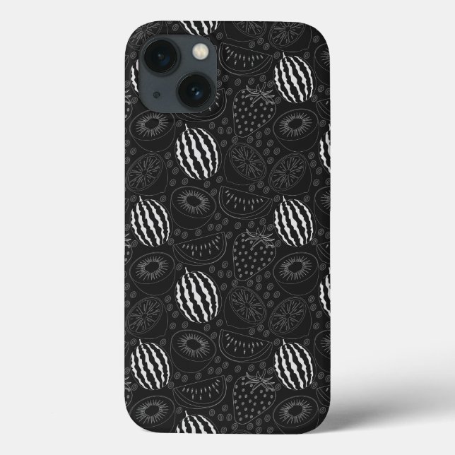 Fruchtnahtloses Muster schwarz-weiß tropisch Case-Mate iPhone Hülle (Rückseite)
