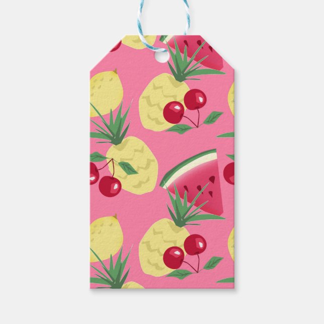 Fruchtsäfte auf rosafarbenem Hintergrund. Geschenkanhänger (Vorderseite)