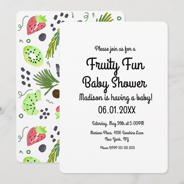 Fruchtsalat Sommerfarbenfrohe Fruchtsaftdusche Einladung (Vorne/Hinten)