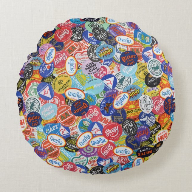 Fruchtstickermontage-Muster Rundes Kissen (Vorderseite)