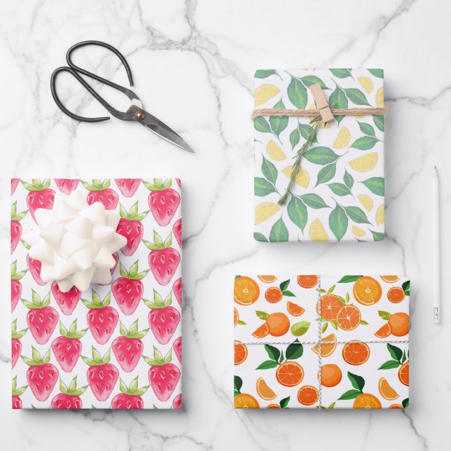 Fruchtumhüllungspapier Flachblatt Set von 3 Geschenkpapier Set (Vorderseite)