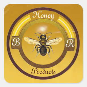 FRÜHBLUMEN HONEY BIE / RINDFLEISCHMONOGRAMM QUADRATISCHER AUFKLEBER