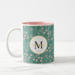 "Frühblüte", aquamarin und rosa Blütenblätter nach Zweifarbige Tasse
