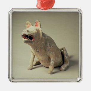 Frühe chinesische Tonwaren Sitzhund, Grab Silbernes Ornament