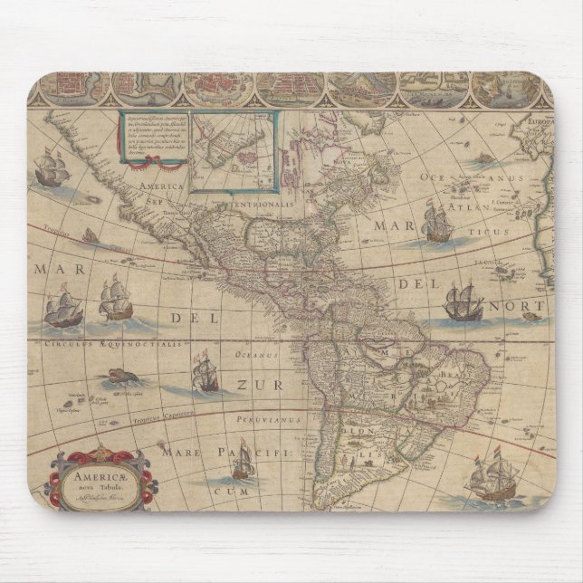 Frühe Karte der Amerikas (Nord- und Südamerika) Mousepad (Vorne)