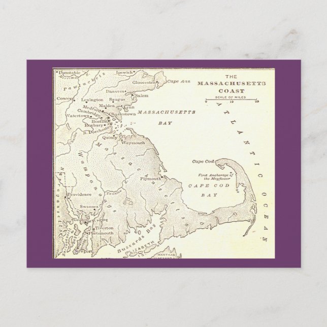 Frühe Massachusetts Postkarte (Vorderseite)