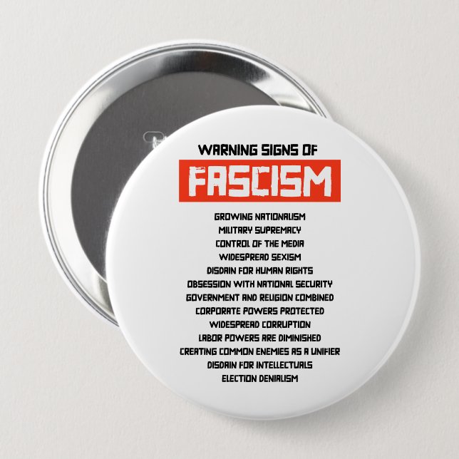 Frühe Warnsignale des Faschismus Button (Vorne & Hinten)