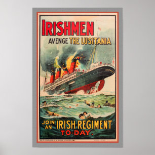 FRÜHE WWI-ÄRA 'LUSITANIA'-PROPAGANDA-DRUCK POSTER