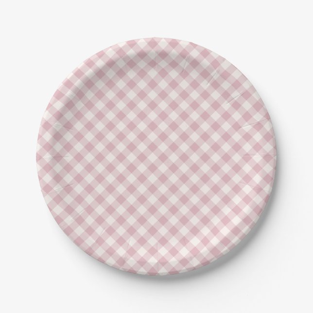 Früher Herbst-Retro-Gingham | Gedämpfte Rose Pappteller (Vorderseite)