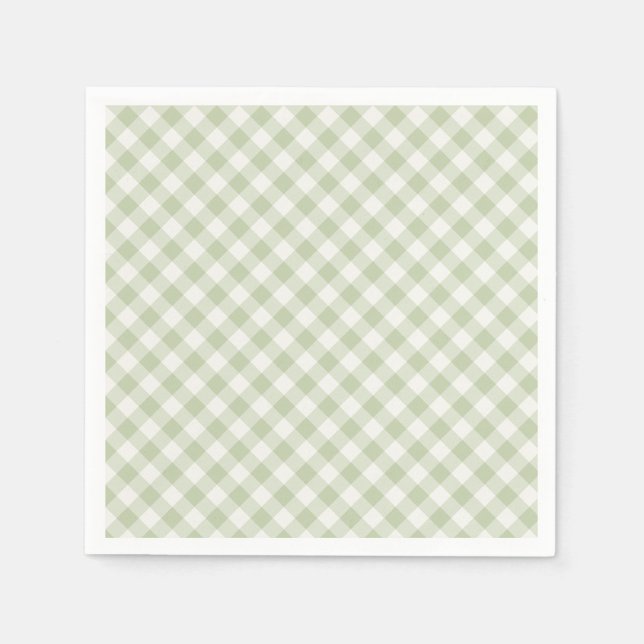 Früher Herbst-Retro-Gingham | Sanftes Oliv Serviette (Vorderseite)