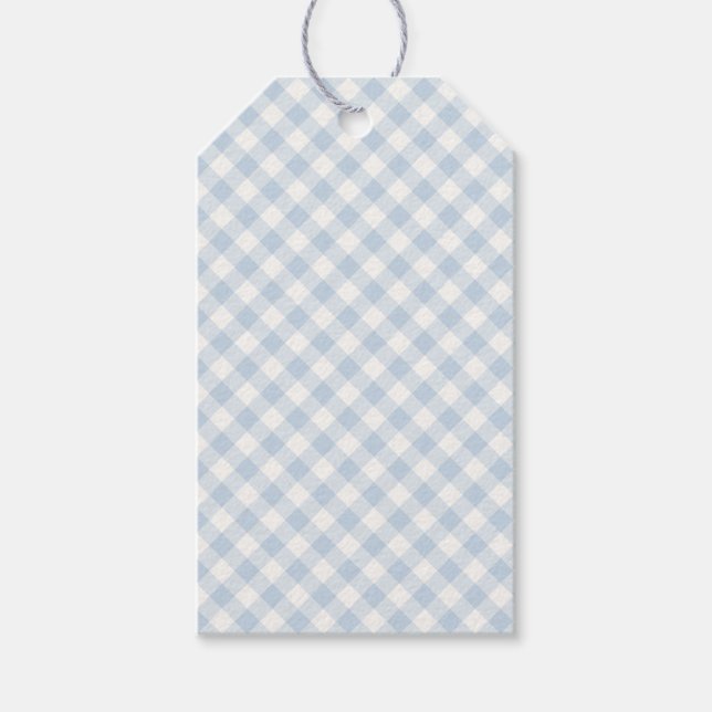 Früher Herbst-Retro-Gingham | Staubblau Geschenkanhänger (Vorderseite)