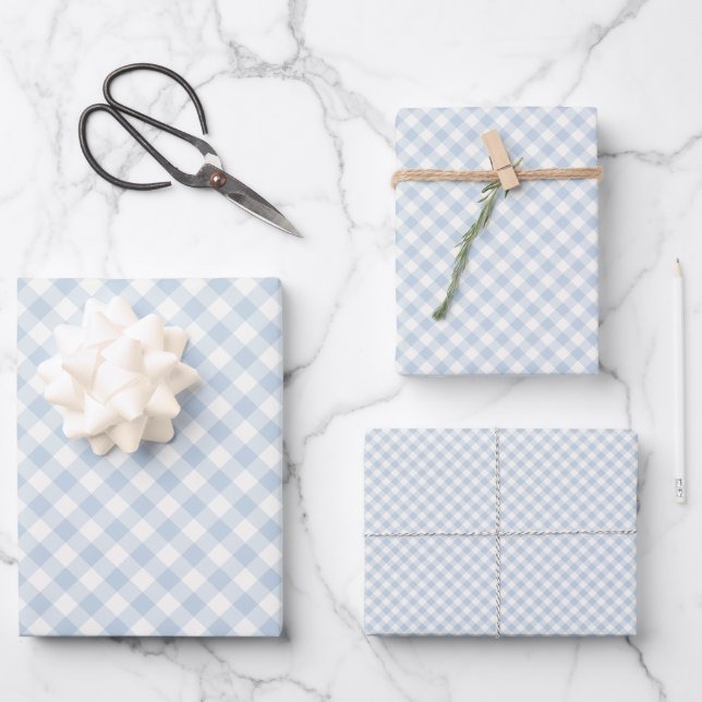 Früher Herbst-Retro-Gingham | Staubblau Geschenkpapier Set (Vorderseite)