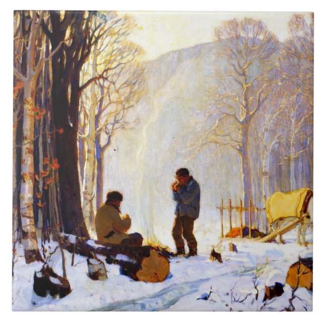 Früher Morgen im Wald Fliese (Vorderseite)
