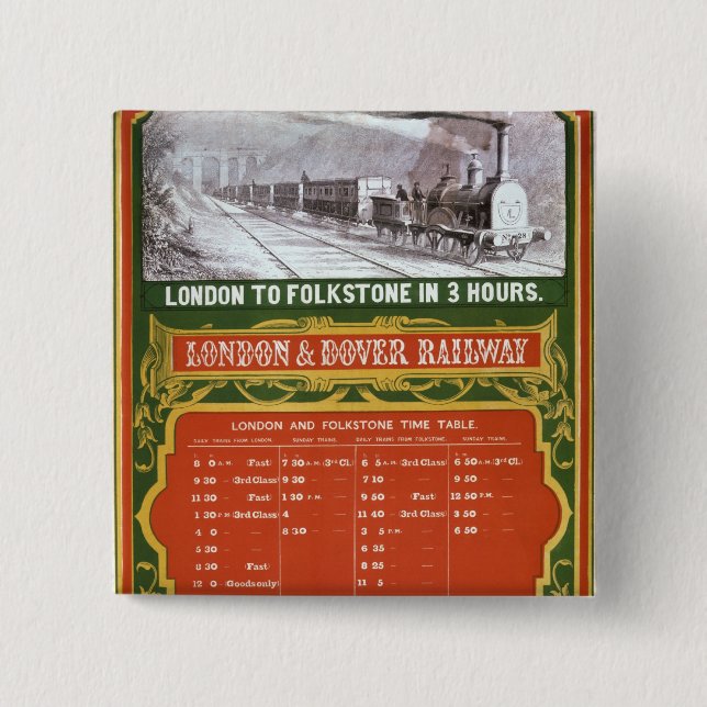Früher Zeitplan für das London zu Dover-Eisenbahn Button (Vorderseite)