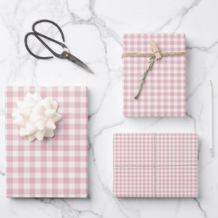 Frühherbst Klassisches Gingham Gedämpfte Rose Geschenkpapier Set