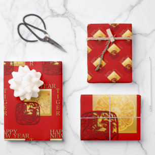 Frühjahr 12 Zodiac Signs Yin Yang Tiger Jahr WP3P Geschenkpapier Set
