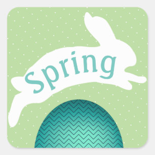 Frühjahr Aquamarin Zickzack Ostern Ei und Hopping Quadratischer Aufkleber