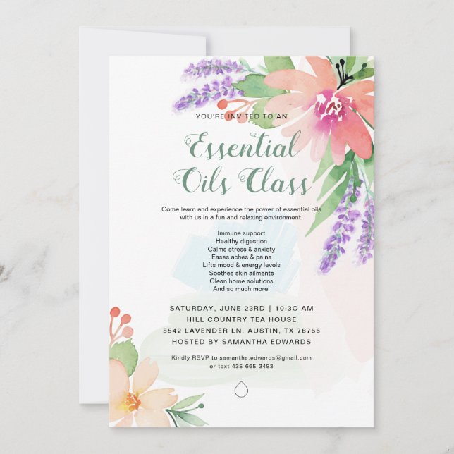Frühjahr-Aquarell-BlumenÖl-Klasse Einladung (Vorderseite)