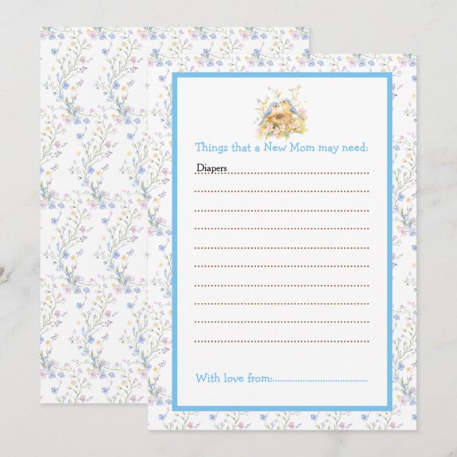 Frühjahr Birds Baby ShowerAdvice List Einladung (Vorne/Hinten)