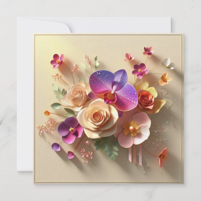 Frühjahr blüht 3D-Grußkarte - Lebhafte Rose (Vorderseite)
