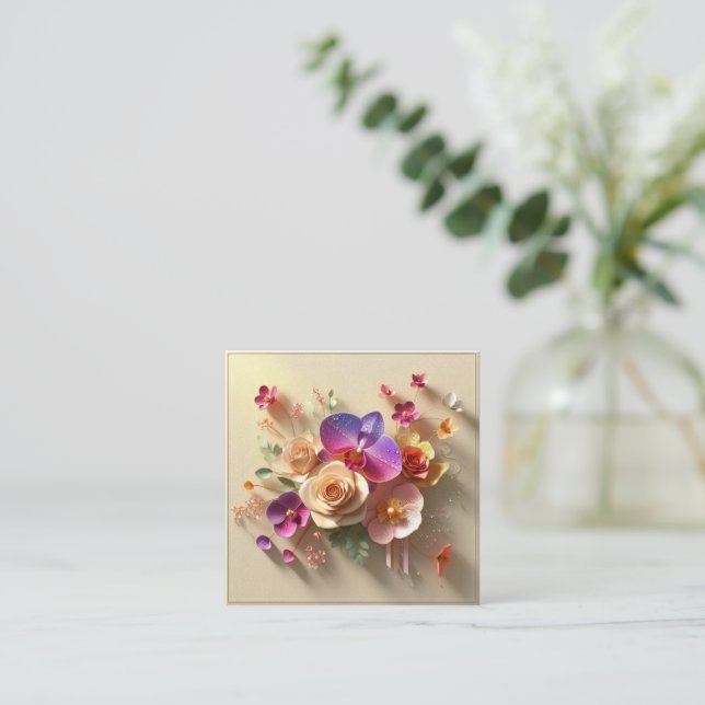 Frühjahr blüht 3D-Grußkarte - Lebhafte Rose Quadratische Visitenkarte (Stehend Vorderseite)