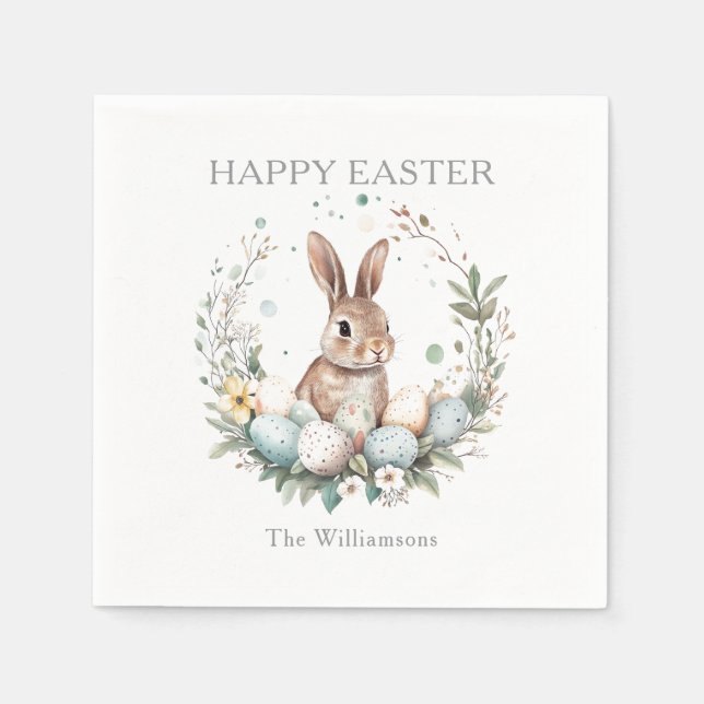 Frühjahr Bunny Ostereier Gärland Personalisiert Serviette (Vorderseite)