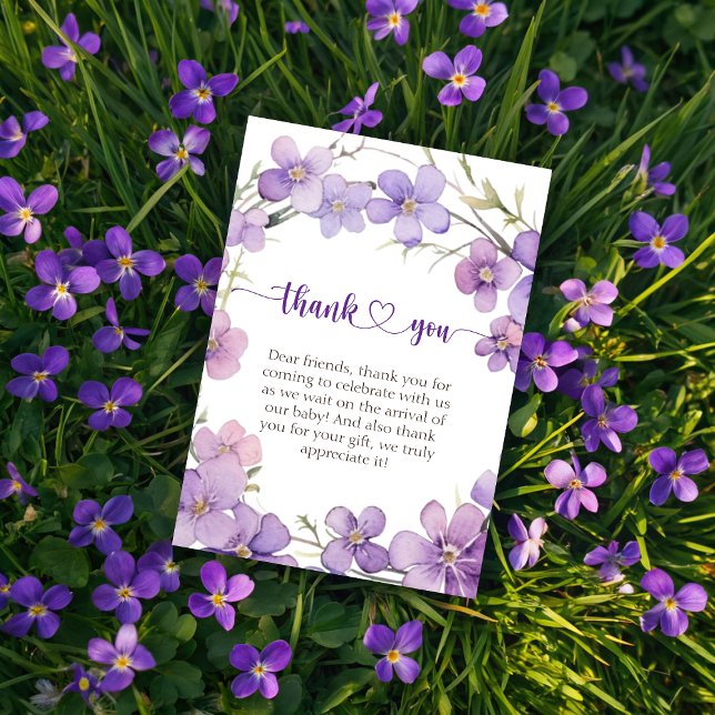 Frühjahr Delicate Violet Blume Babydusche Dankeskarte (Spring Delicate Violet Flowers Baby Shower Thank You Card)