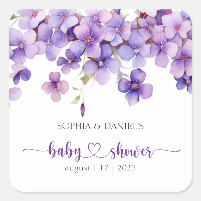 Frühjahr Delicate Violet Blume Babydusche Quadratischer Aufkleber (Vorderseite)