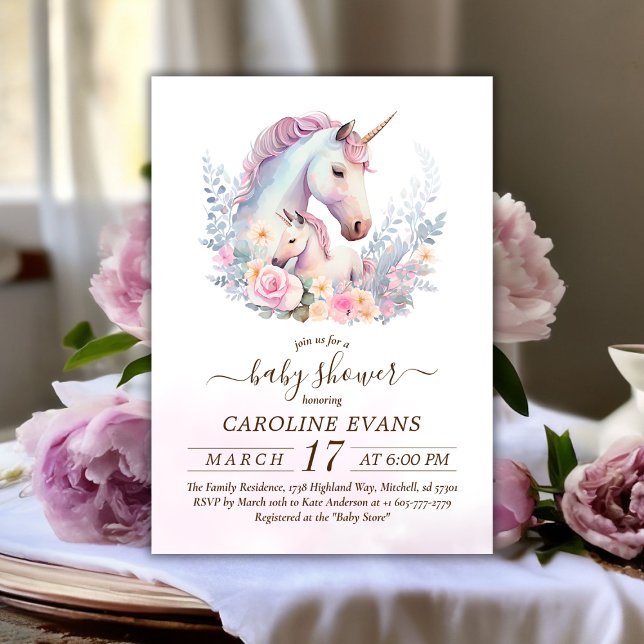 Frühjahr Einhorn Watercolor Kinderdusche Einladung (Spring Unicorn Watercolor Baby Shower Invitation)