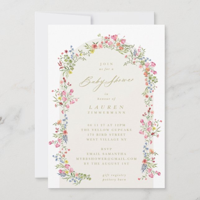 Frühjahr Elegant Dainty Floral Arch Baby Dusche Einladung (Vorderseite)