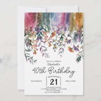 Frühjahr Elegante Wildblumen 40. Geburtstag Einladung