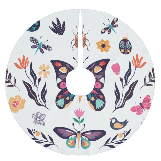 Frühjahr-Elemente Schmetterlinge Vögel Blume Polyester Weihnachtsbaumdecke (Vorderseite)