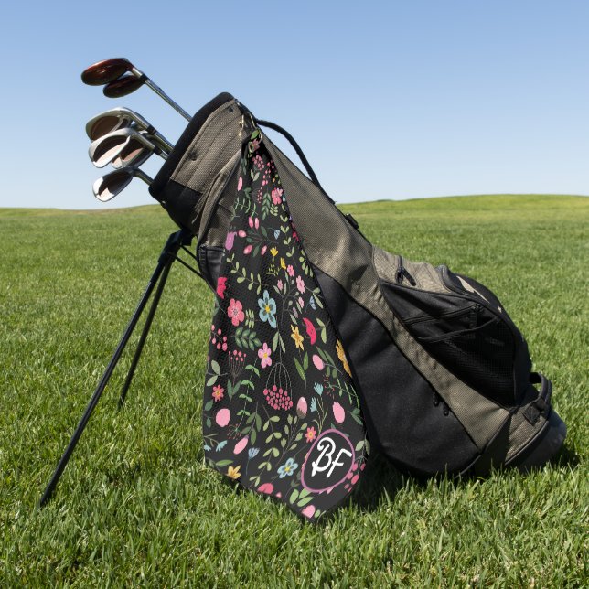 Frühjahr für Wildblumen Schwarze Flora Personalisi Golfhandtuch (Gras)