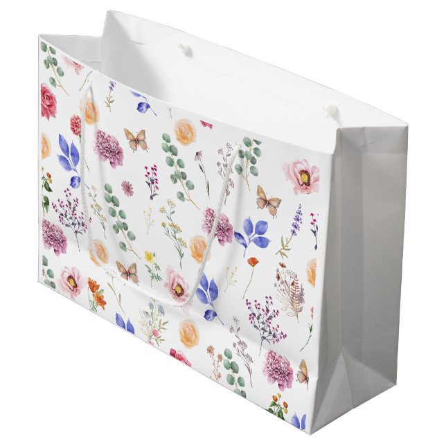 Frühjahr gepresste Wilde Blume Schmetterling Weiß Große Geschenktüte (Vorderseite Schrägansicht)