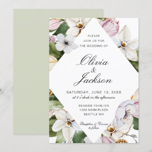 Frühjahr Grün  Pink Tulip Daffodil Floral Wedding Einladung