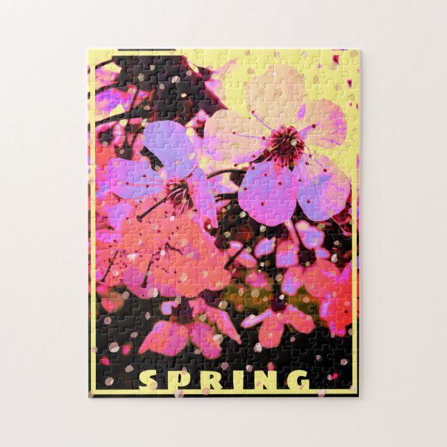 Frühjahr Heissrosa Kirschblossom auf Gelb (Vertikal)