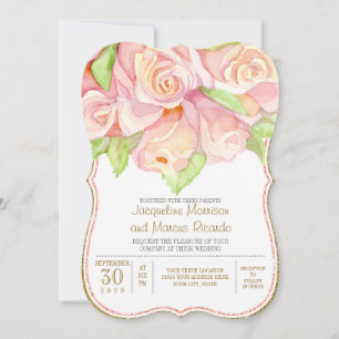 Frühjahr Hochzeit Wasserfarbe Rose Bouquet Einladung