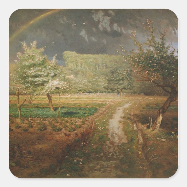 Frühjahr in Barbizon, 1868-73 Quadratischer Aufkleber (Vorderseite)